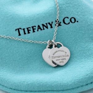 Tiffany & Co. Sterling Silver Double Heart Pendant Necklace on Tiffany Blue